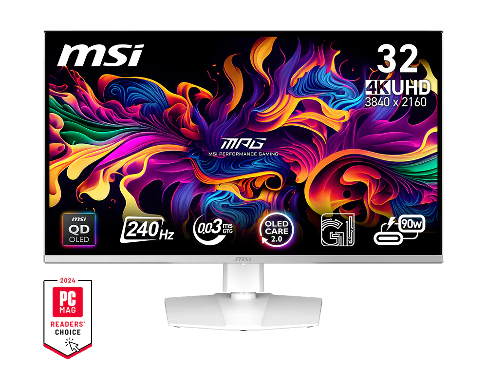 Монитор 31.5" MSI MPG 321URXW QD-OLED 3840x2160, 240 Гц, 0.03 мс, 16:9, 250 кд/м², 2xHDMI 2.1, DP 1.4, USB-C (90 Вт), 3.5 Jack, USB Hub (2x USB 2.0), HDR10, черный