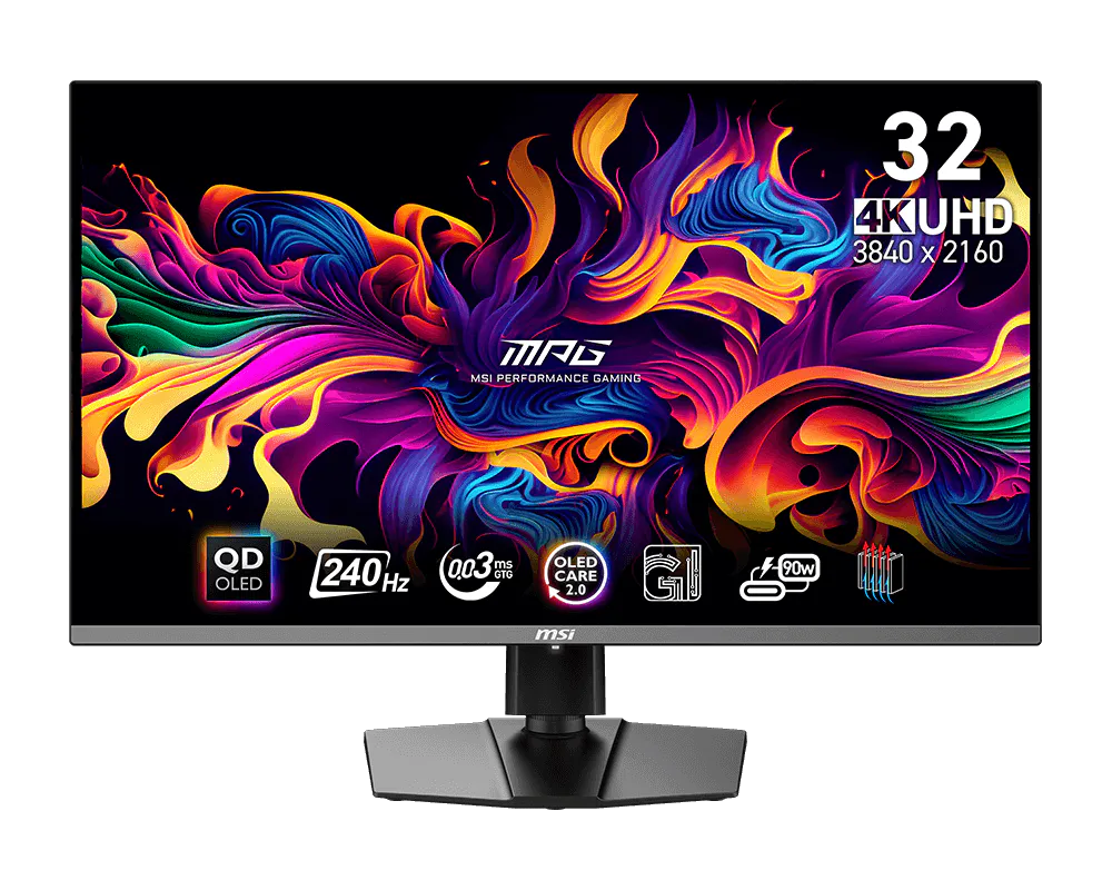 Монитор 31.5" MSI MPG 321URX QD-OLED 3840x2160, 240 Гц, 0.03 мс, 16:9, 250 кд/м², 2xHDMI 2.1, DP 1.4, USB-C (90 Вт), 3.5 Jack, USB Hub (2x USB 2.0), HDR10, черный