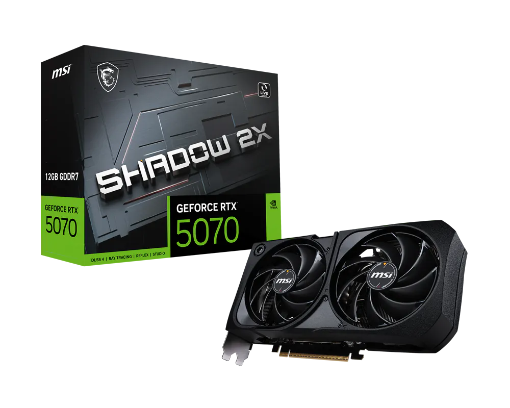 Видеокарта MSI GeForce RTX 5070 12G SHADOW 2X, 12 GB GDDR7, 192 bit, 3xDisplayPort, HDMI, GPU 2330 MHz