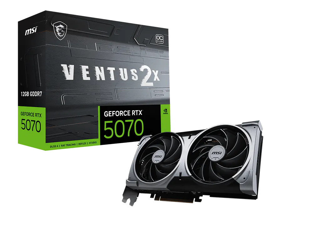 Видеокарта MSI GeForce RTX 5070 VENTUS 2X OC, 12 GB GDDR7, 192 bit, 3xDisplayPort, HDMI, GPU 2542 MHz