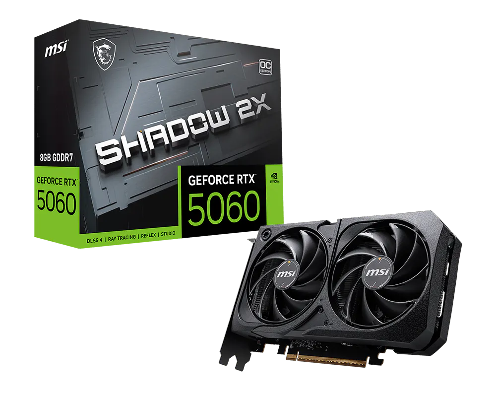 Видеокарта MSI PCI-E 5.0 RTX 5060 8G SHADOW 2X OC NVIDIA GeForce RTX 5060 8Gb 128bit GDDR7 2527/2800
