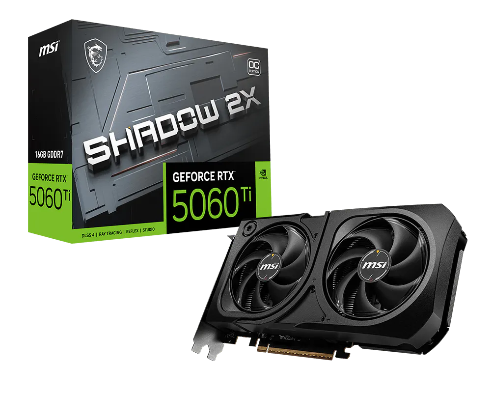 Видеокарта MSI PCI-E RTX5060Ti SHADOW 2X OC PLUS 16GB GDDR7 128bit 3xDP HDMI 2FAN