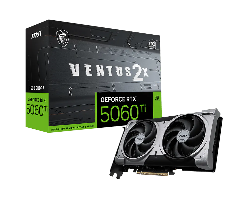 Видеокарта MSI PCI-E RTX5060Ti VENTUS 2X OC PLUS 16GB GDDR7 128bit 3xDP HDMI 2FAN