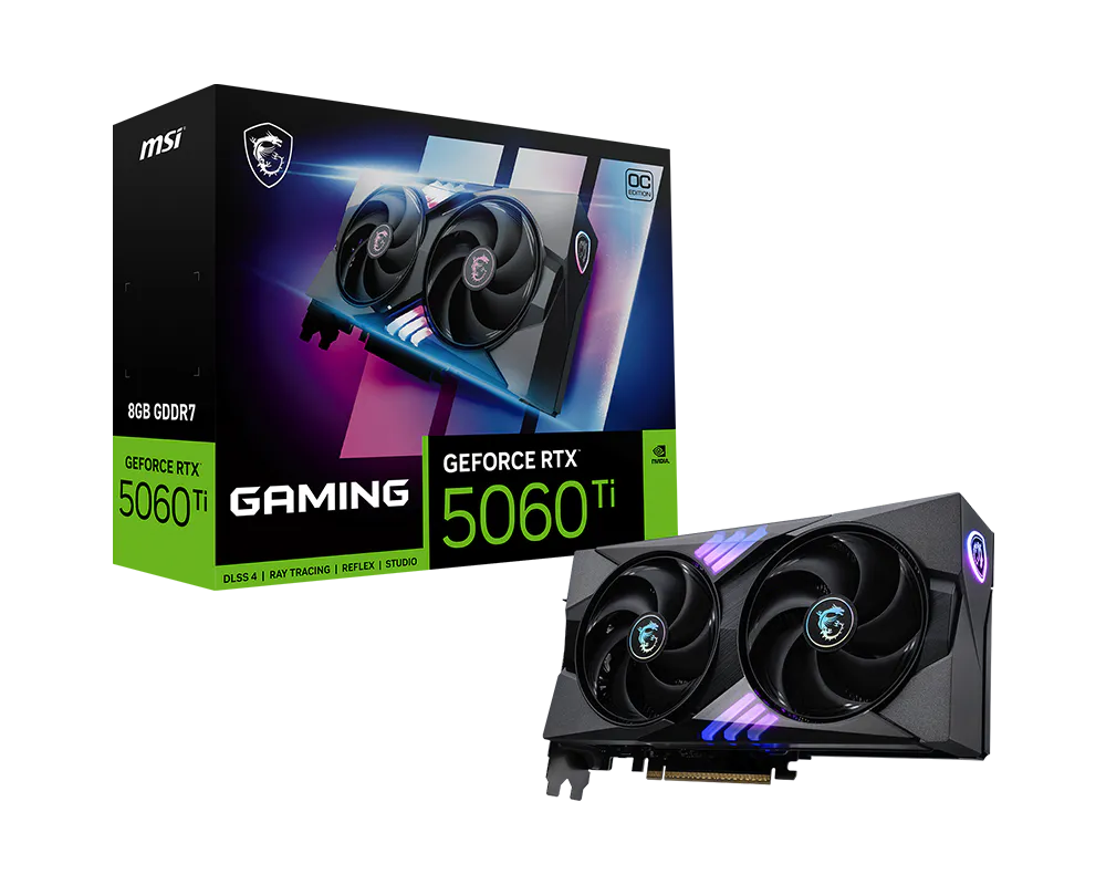 Видеокарта MSI PCI-E 5.0 RTX 5060 Ti 8G GAMING OC NVIDIA GeForce RTX 5060TI 8Gb 128bit GDDR7 2647/28