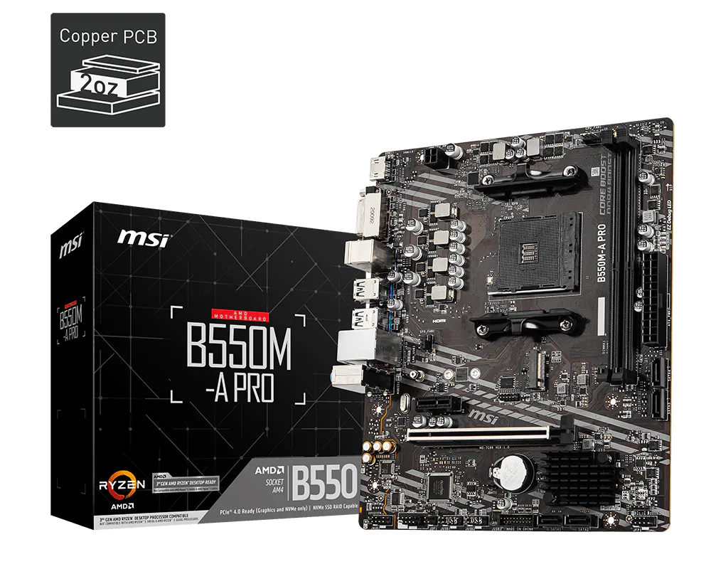 Материнская плата MSI B550M-A PRO Soc-AM4 AMD B550 2xDDR4 mATX AC`97 8ch(7.1) GbLAN RAID+DVI+HDMI