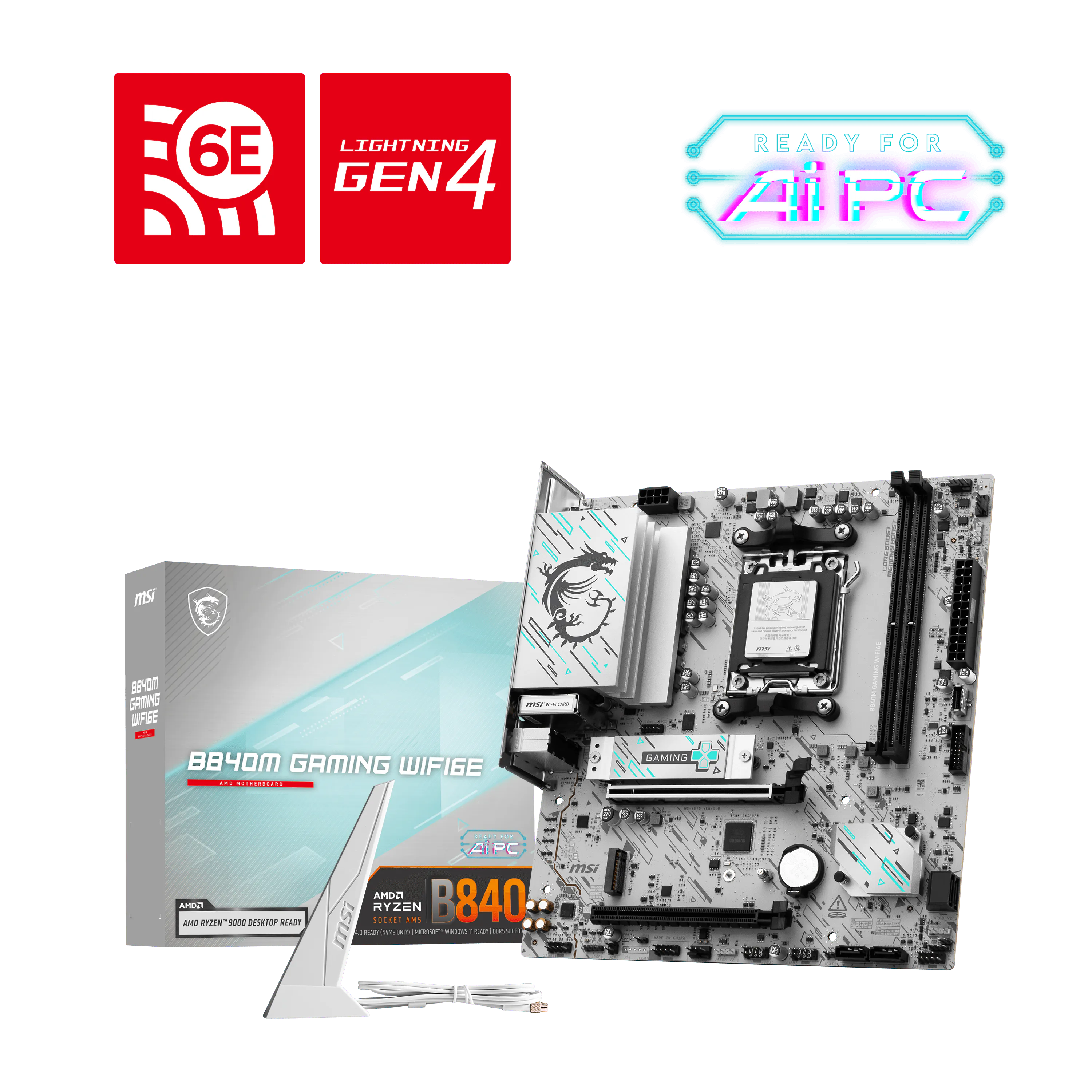 Материнская плата MSI B840M GAMING WIFI6E, AM5, AMD B840, 2xDDR5, 4xSATA, 2xM.2 PCIe 4.0, 2xPCIe x16 (1x4.0 x16, 1x3.0 x4), 1xHDMI, 1xDisplayPort, 1x 2.5Gb LAN, 6xUSB (4x5Gbps Type-A, 2xUSB 2.0), 3x3.5 мм, 7.1, microATX