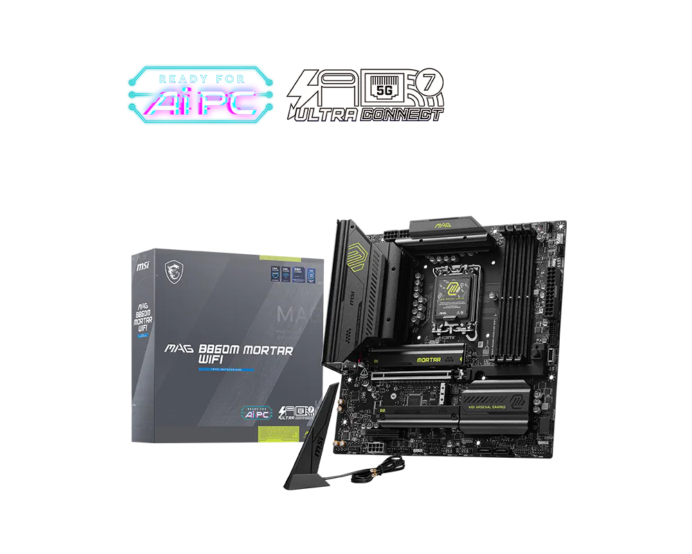 Плата MSI LGA1851 B860 MAG B860M MORTAR WIFI 4xDDR5 PCI-Ex16 4xSATA 3xM.2 USB3.2 Gen2x2 mATX