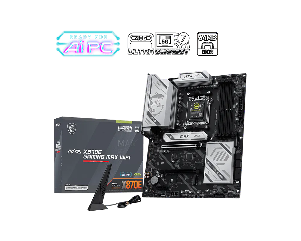Материнская плата MSI MAG X870E GAMING MAX WIFI Socket AM5 AMD X870E 4xDDR5 ATX AC`97 8ch(7.1) 5Gigabit RAID+HDMI
