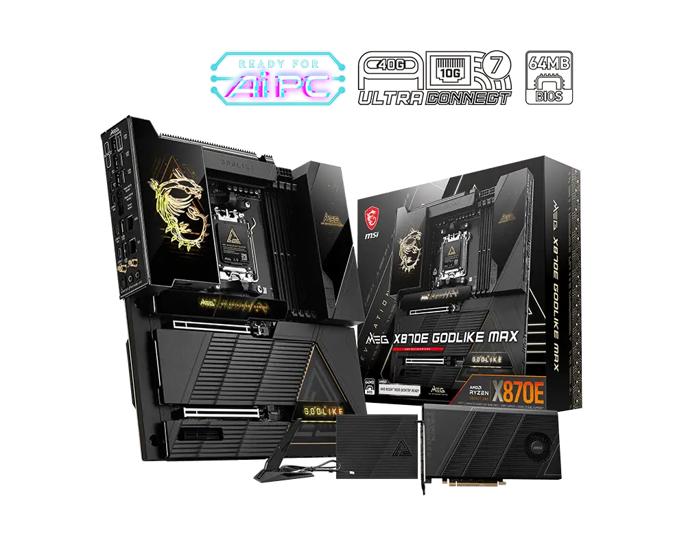 Материнская плата MSI MEG X870E GODLIKE MAX Socket AM5 AMD X870E 4xDDR5 eATX AC`97 8ch(7.1) 1 x 10Gigabit + 1 x 5Gigabit RAID