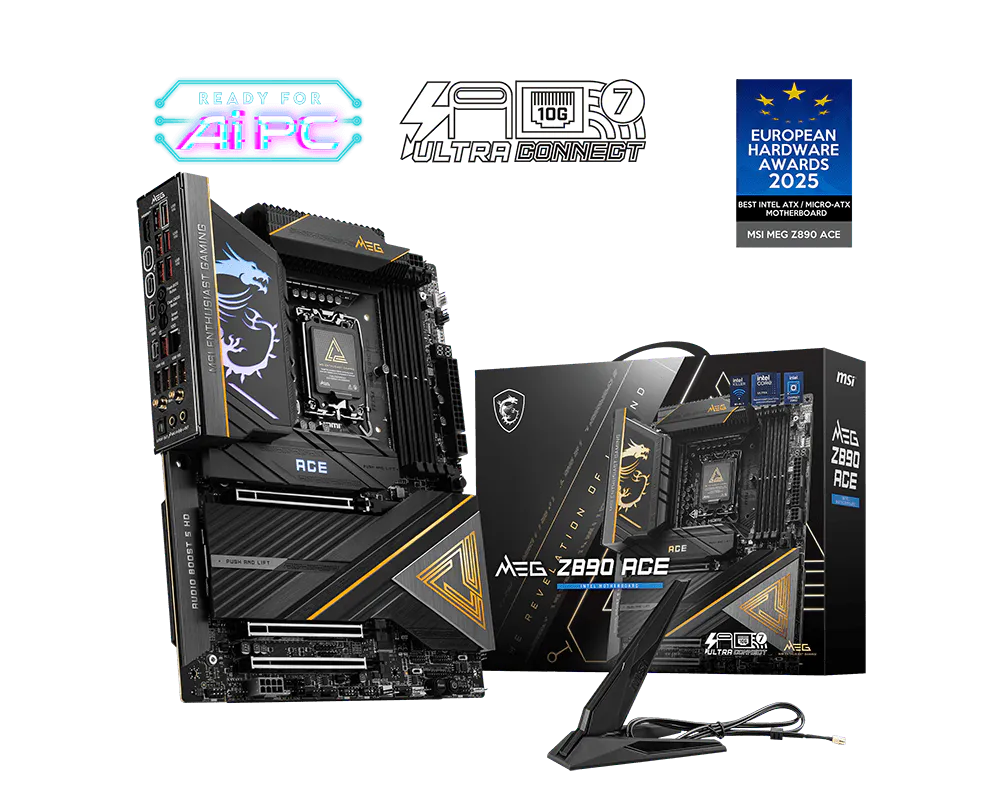 Материнская плата MSI MEG Z890 ACE Soc-1851 Intel Z890 4xDDR5 ATX AC`97 8ch(7.1) 10Gigabit RAID+HDM