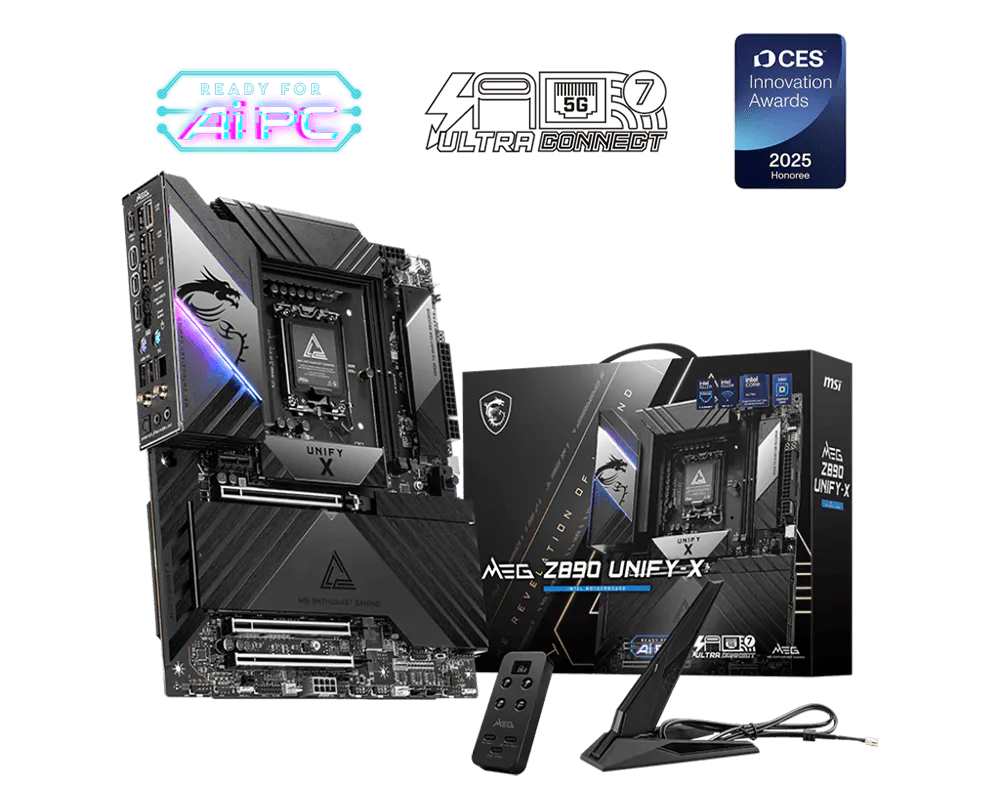 Материнская плата MSI MEG Z890 UNIFY-X Z890, LGA1851, 2*DDR5, 3*PCIEx16, 1*PCIEx1, 6*M.2, 2*TypeC, 8*USB3.2Gen2, 4*USB3.2Gen1, 8*USB2.0, 6*SATA3.0, 5G, 2*Type-C(DP), ATX, RTL