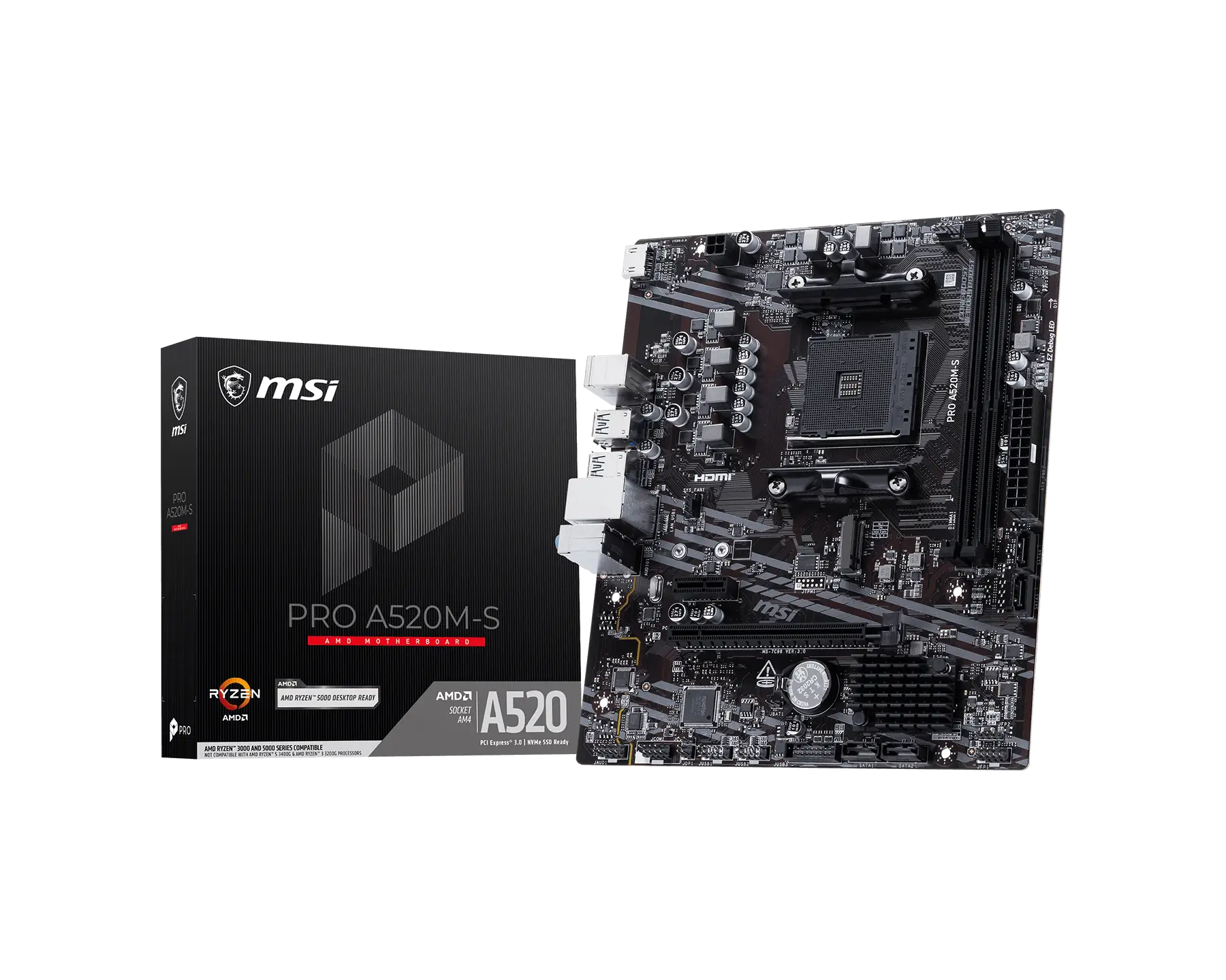 Материнская плата MSI PRO A520M-S, AM4, AMD A520, 2xDDR4, 4xSATA, 1xPCIe 3.0 x4, 1xHDMI, mATX