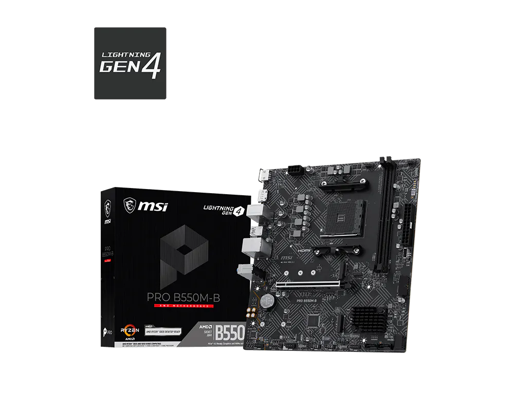 Материнская плата MSI PRO B550M-B Soc-AM4 AMD B550 2xDDR4 mATX AC`97 8ch(7.1) GbLAN RAID+HDMI+DP