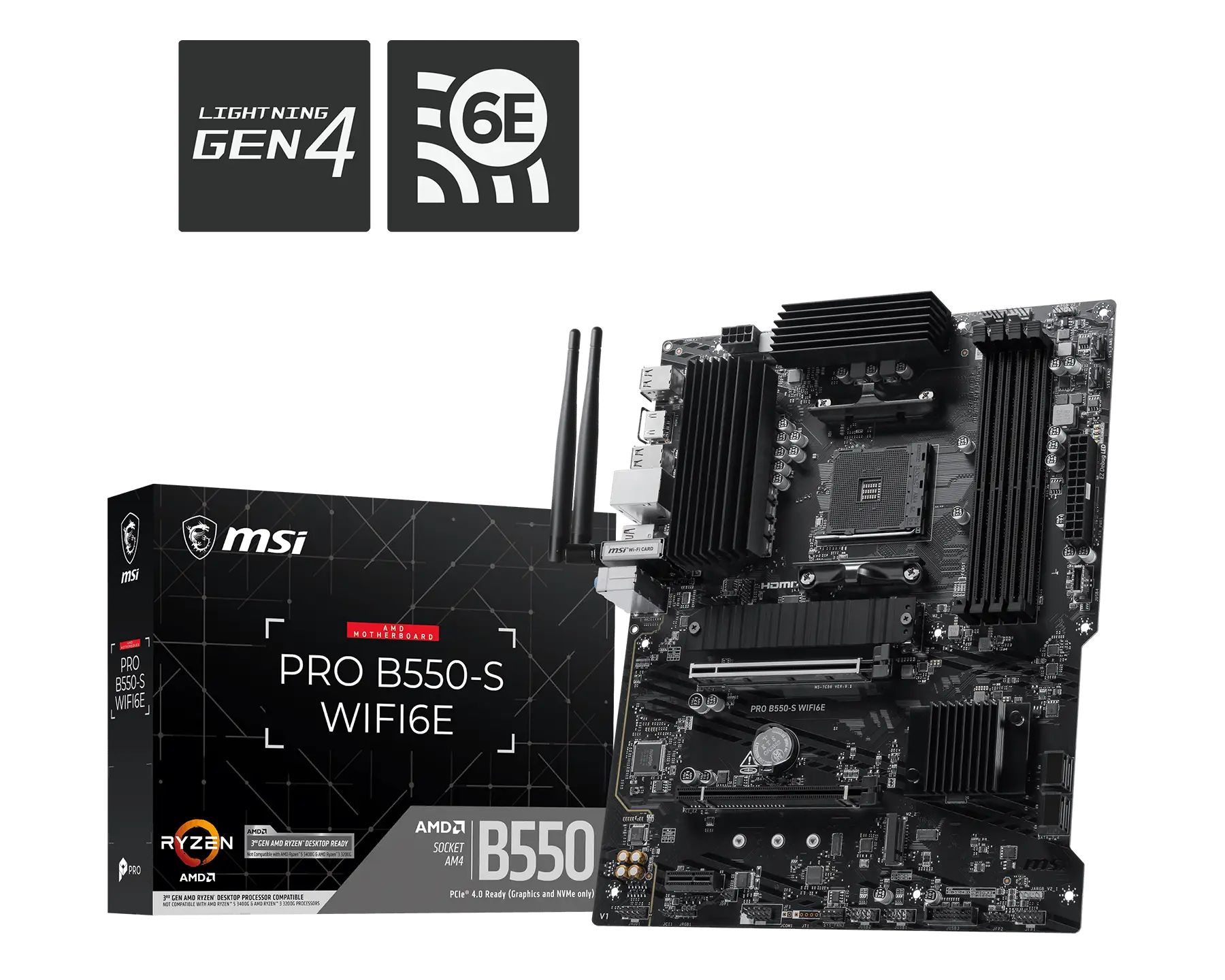 Материнская плата MSI PRO B550-S WIFI6E Soc-AM4 AMD B550 4xDDR4 ATX AC`97 8ch(7.1) GbLAN RAID+HDMI