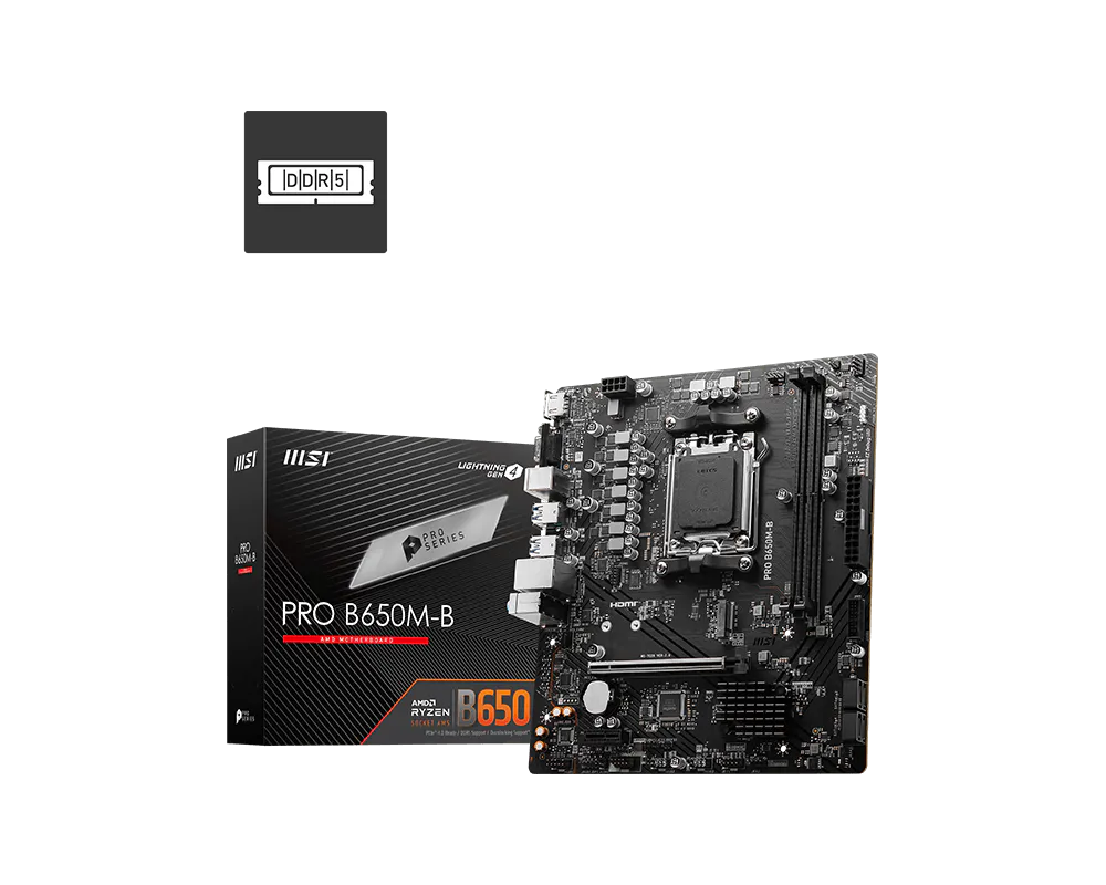 Материнская плата MSI PRO B650M-B SocketAM5 AMD B650 2xDDR5 mATX AC`97 8ch(7.1) 2.5Gg RAID+VGA+HDMI