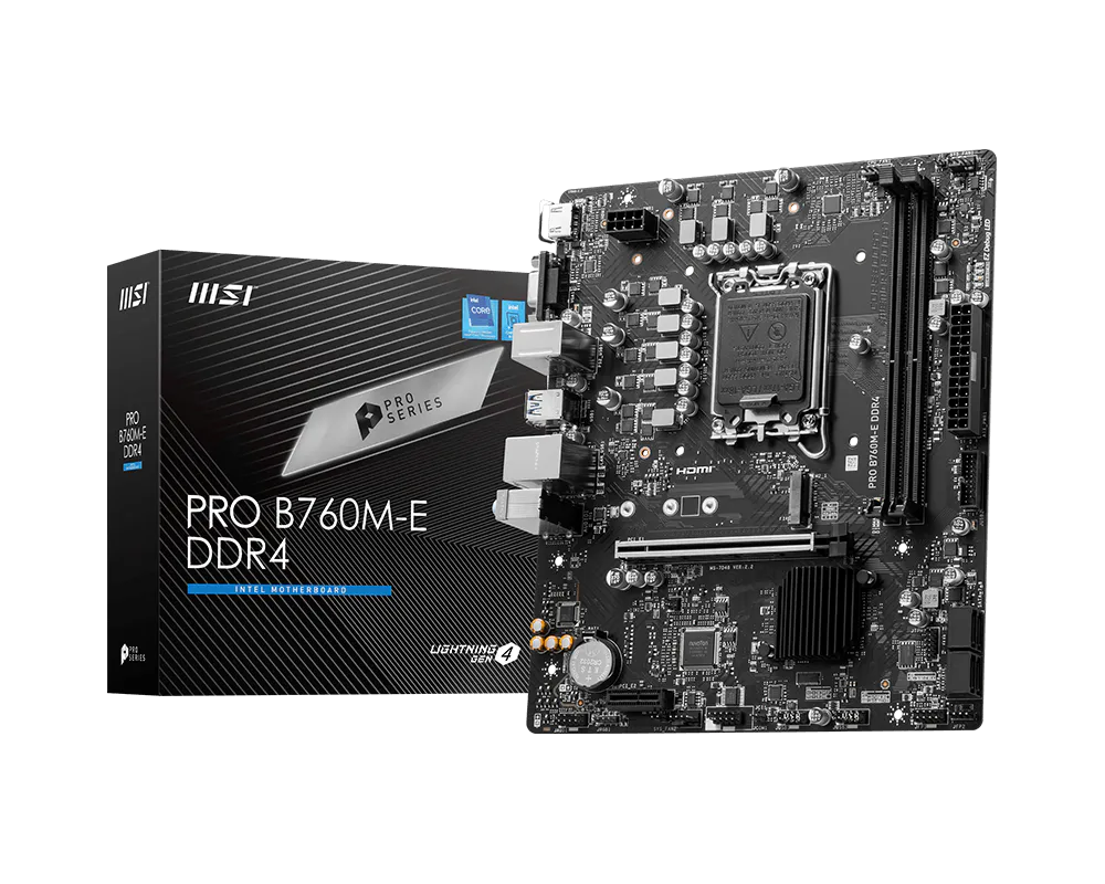 Материнская плата MSI PRO B760M-E DDR4 Soc-1700 Intel B760 2xDDR4 mATX AC`97 8ch(7.1) GbLAN+VGA+HDMI