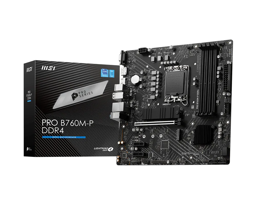Материнская плата MSI PRO B760M-P DDR4 Soc-1700 Intel B760 4xDDR4 mATX AC`97 8ch(7.1) GbLAN+VGA+HDMI