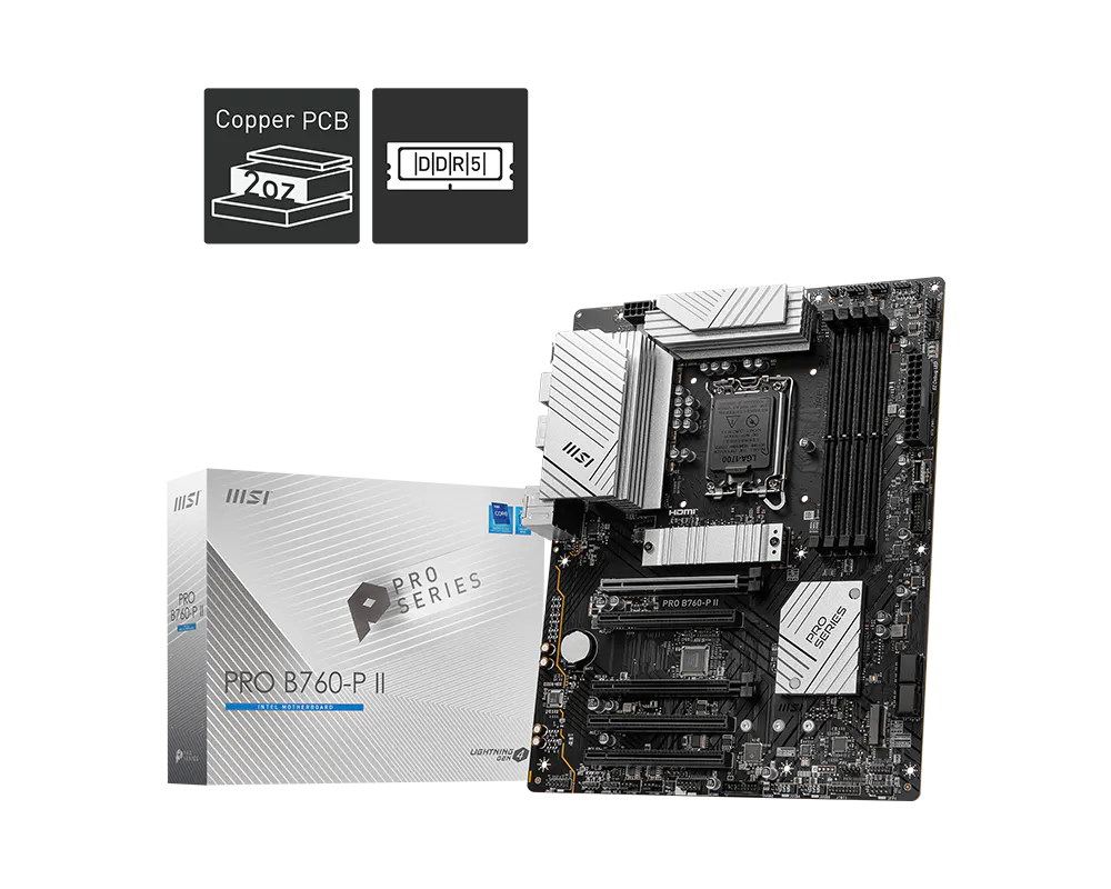 Материнская плата MSI PRO B760-P II Soc-1700 Intel B760 4xDDR5 ATX AC`97 8ch(7.1) 2.5Gg+HDMI+DP