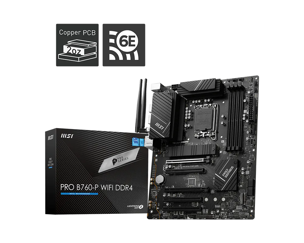 Материнская плата MSI PRO B760-P WIFI DDR4 Soc-1700 Intel B760 4xDDR4 ATX AC`97 8ch(7.1) 2.5Gg+HDMI+