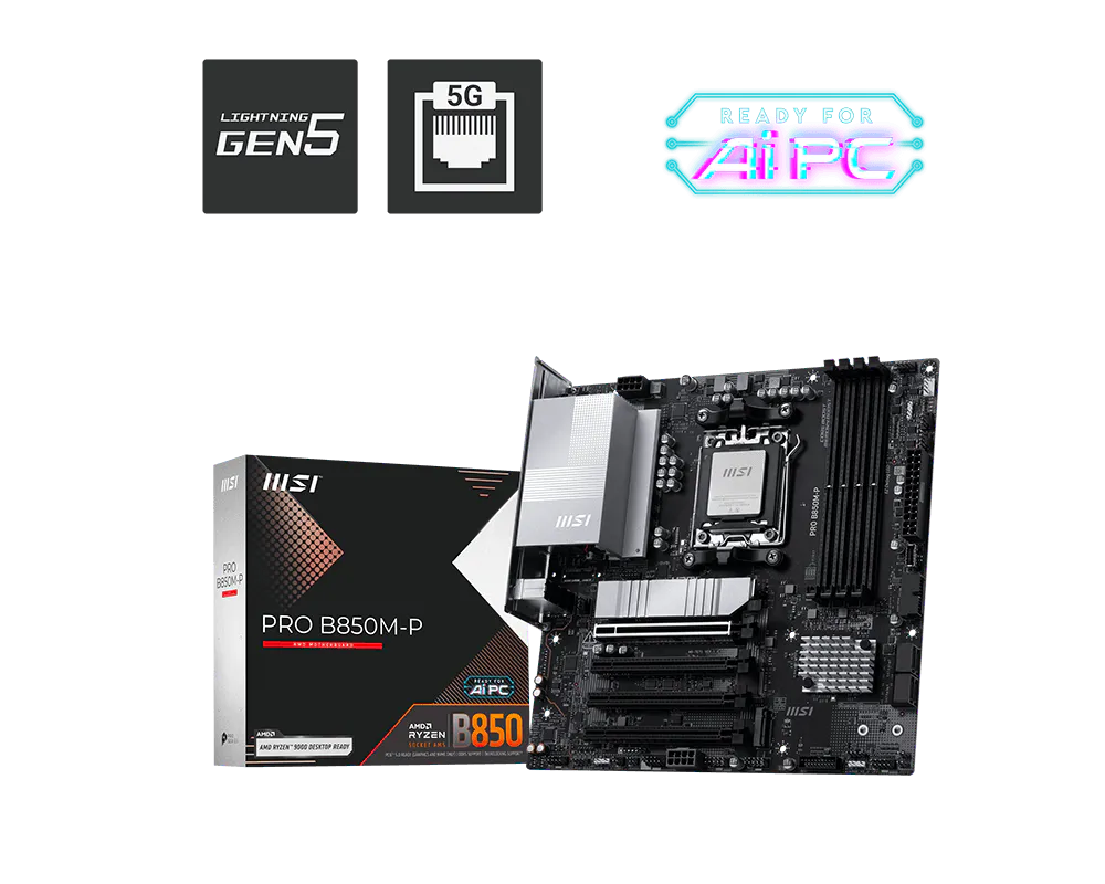Материнская плата MSI PRO B850M-P Socket AM5 AMD B850 4xDDR5 mATX AC`97 8ch(7.1) 5Gigabit RAID+HDMI+DP