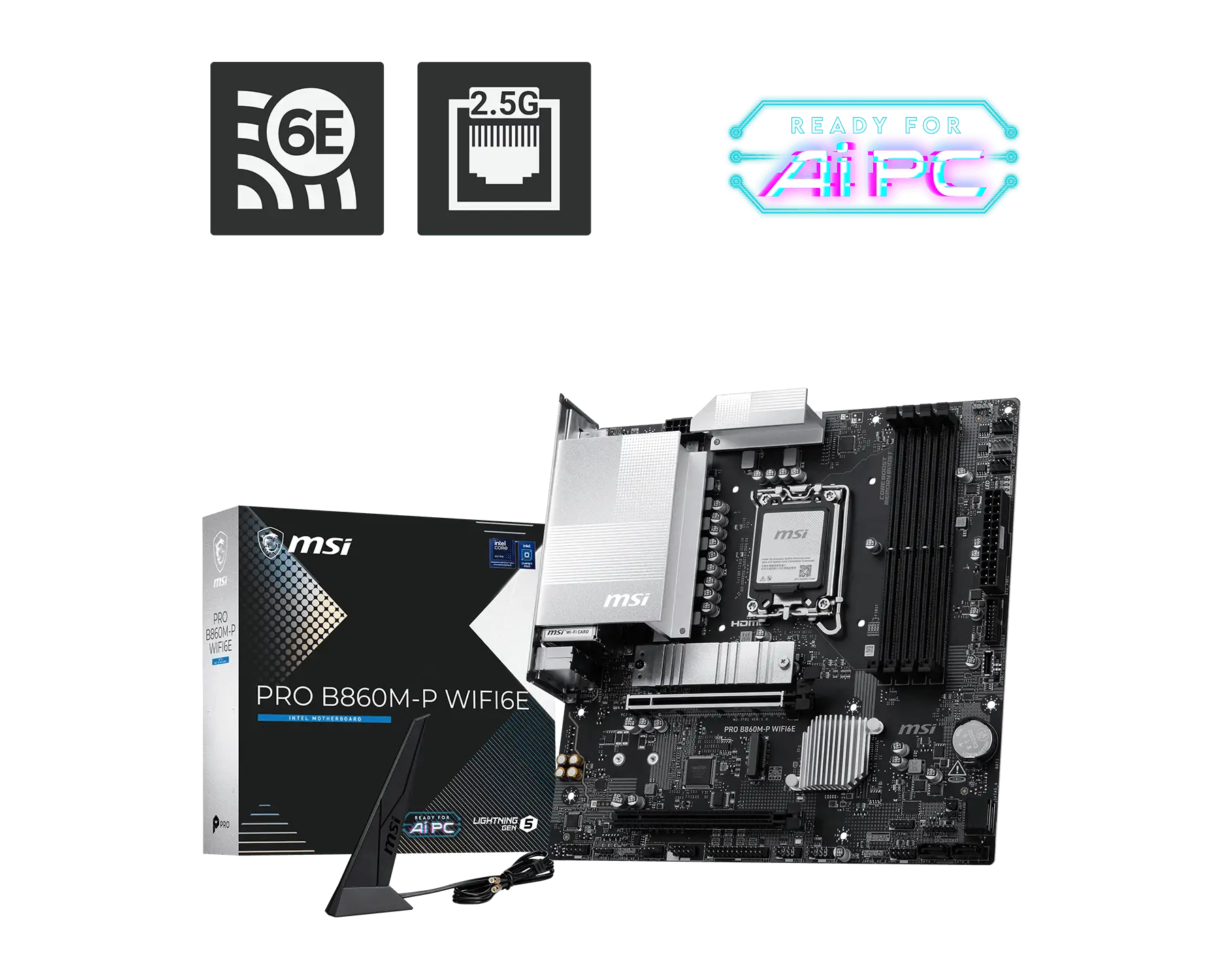 Материнская плата MSI PRO B860M-P WIFI6E [LGA 1851, Intel B860, 4x DDR5, 2xPCI-Ex16, DisplayPort x2, HDMI, VGA (D-Sub), M.2 2, Micro-ATX]