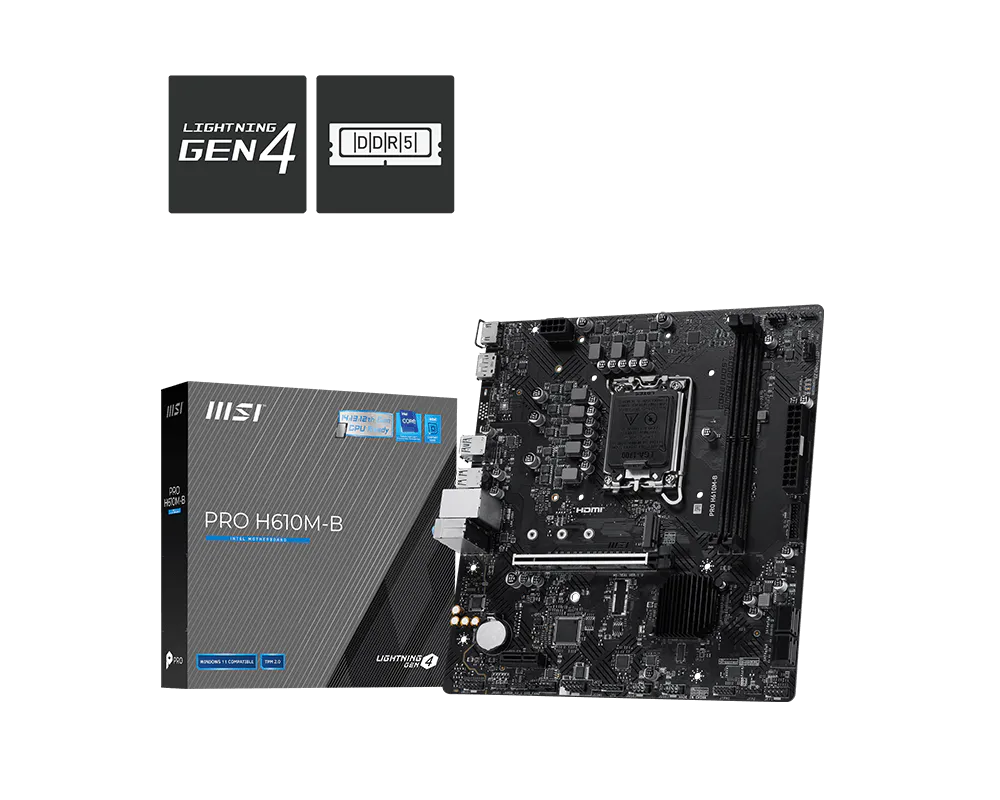Материнская плата MSI PRO H610M-B Soc-1700 Intel H610 2xDDR5 mATX AC`97 8ch(7.1) GbLAN+HDMI+DP