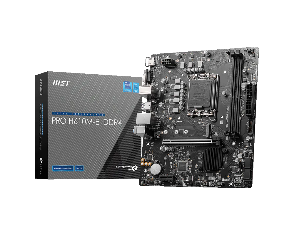 Материнская плата MSI PRO H610M-E DDR4 Soc-1700 Intel H610 2xDDR4 mATX AC`97 8ch(7.1) GbLAN+VGA+HDMI