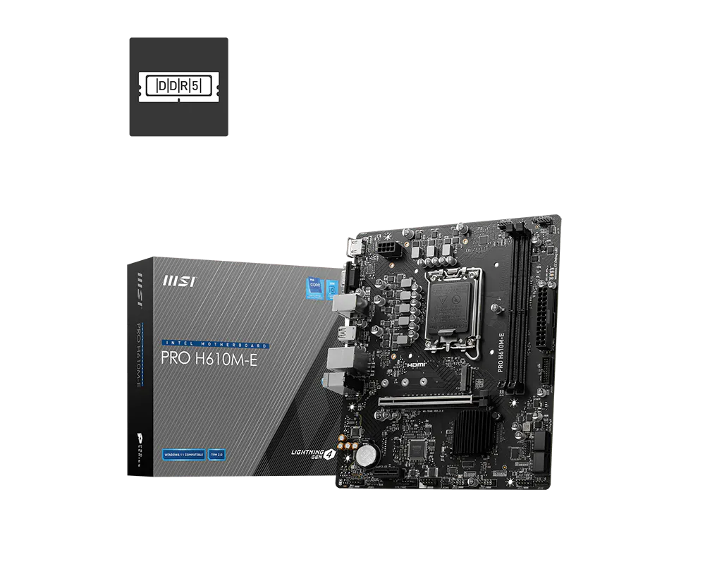 Материнская плата MSI PRO H610M-E Soc-1700 Intel H610 2xDDR5 mATX AC`97 8ch(7.1) GbLAN+VGA+HDMI