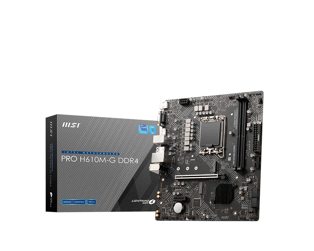 Материнская плата MSI PRO H610M-G DDR4 Soc-1700 Intel H610 2xDDR4 mATX AC`97 8ch(7.1) GbLAN+VGA+HDMI