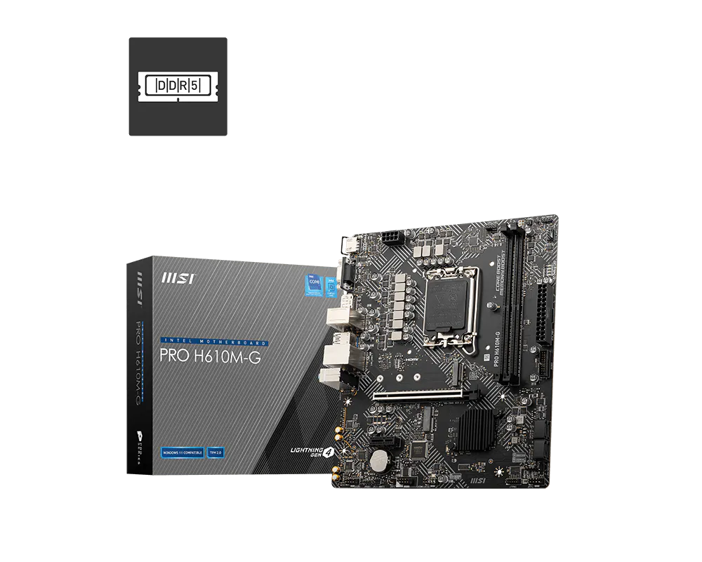 Материнская плата MSI PRO H610M-G Soc-1700 Intel H610 2xDDR5 mATX AC`97 8ch(7.1) GbLAN+VGA+HDMI+DP