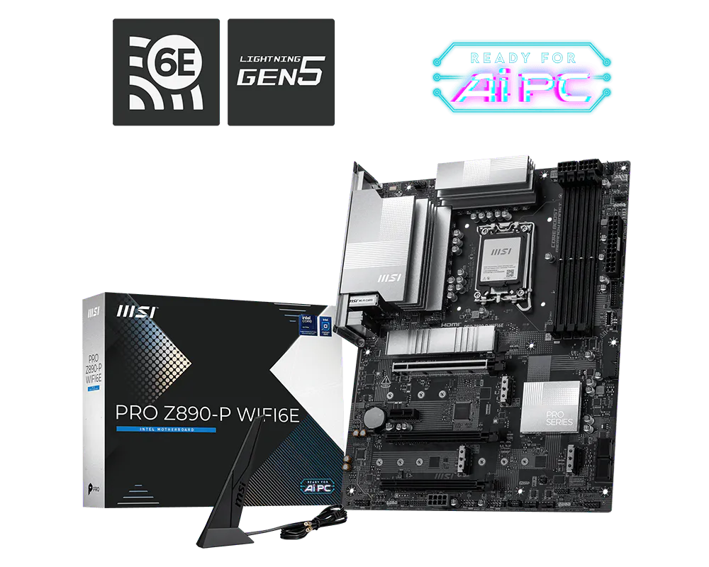 Материнская плата MSI PRO Z890-P WIFI6E [LGA 1851, Intel Z890, 4x DDR5, 3xPCI-Ex16, DisplayPort, HDMI, M.2 4, Standard-ATX]