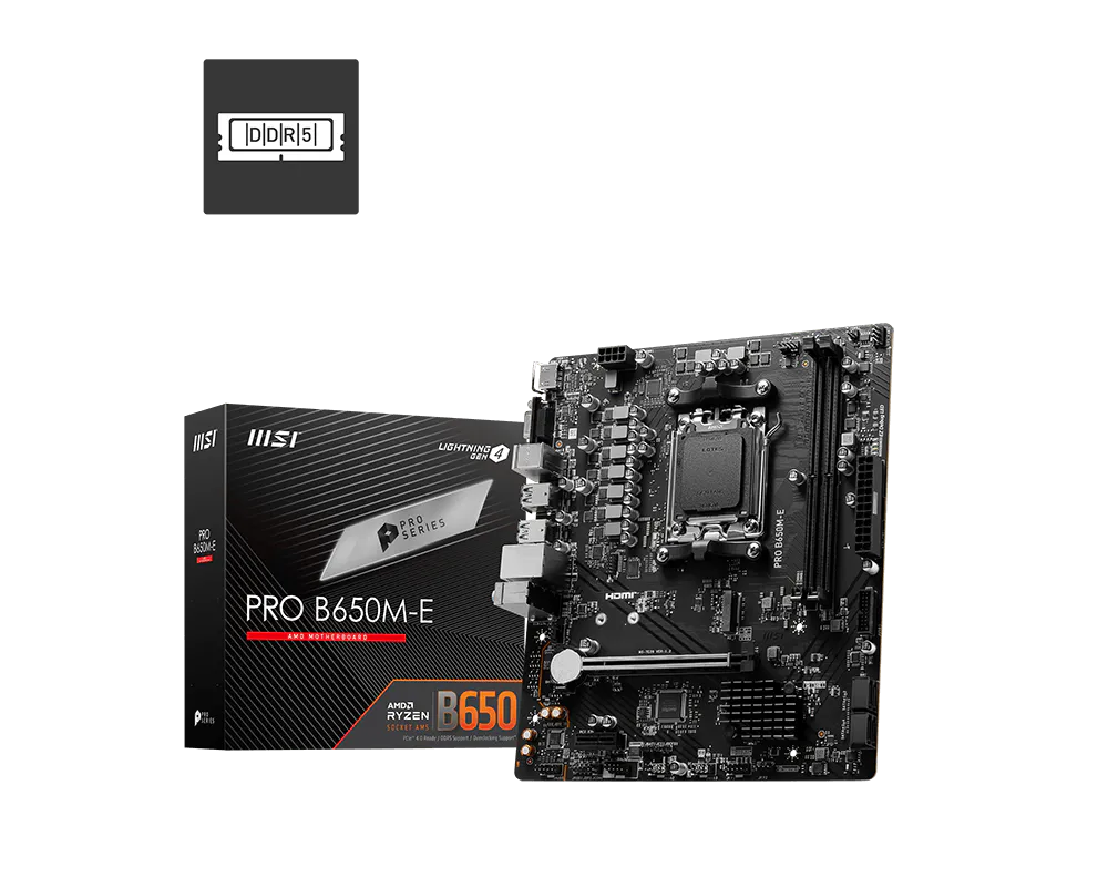 Материнская плата MSI PRO B650M-E SocketAM5 AMD B650 2xDDR5 mATX AC`97 8ch(7.1) GbLAN RAID+VGA+HDMI