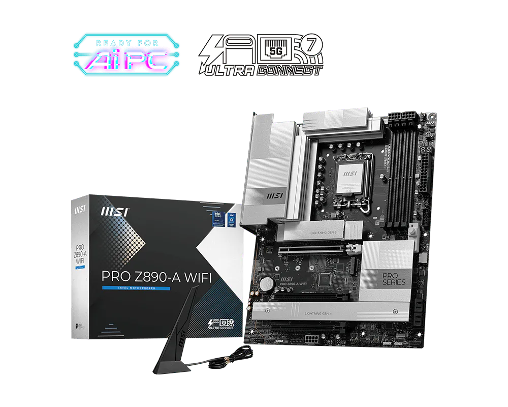 Материнская плата MSI PRO Z890-A WIFI Soc-1851 Intel Z890 4xDDR5 ATX AC`97 8ch(7.1) 5Gigabit RAID+H