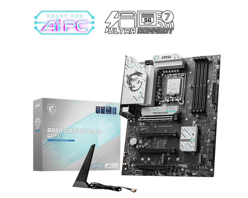 Материнская плата MSI B860 GAMING PLUS WIFI Soc-1851 Intel B860 4xDDR5 ATX AC`97 8ch(7.1) 5Gigabit R
