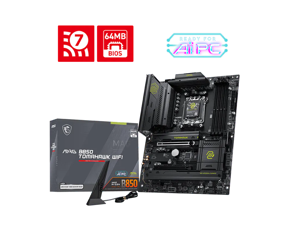 Материнская плата MSI MAG B850 TOMAHAWK WIFI Socket AM5 AMD B850 4xDDR5 ATX AC`97 8ch(7.1) 5Gigabit RAID+HDMI