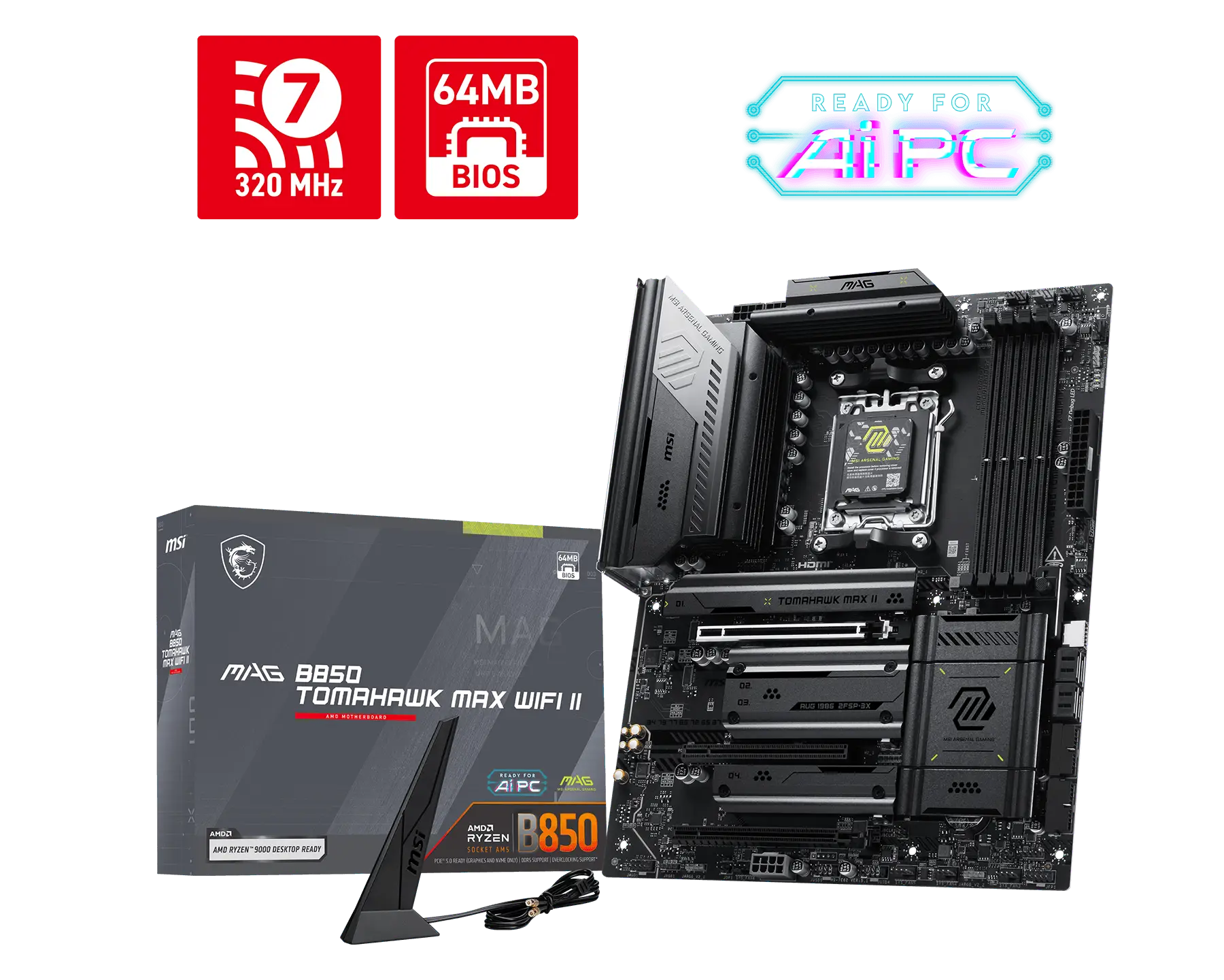 Материнская плата MSI MAG B850 TOMAHAWK MAX WIFI II Socket AM5 AMD B850 4xDDR5 ATX AC`97 8ch(7.1) 5Gigabit RAID+HDMI
