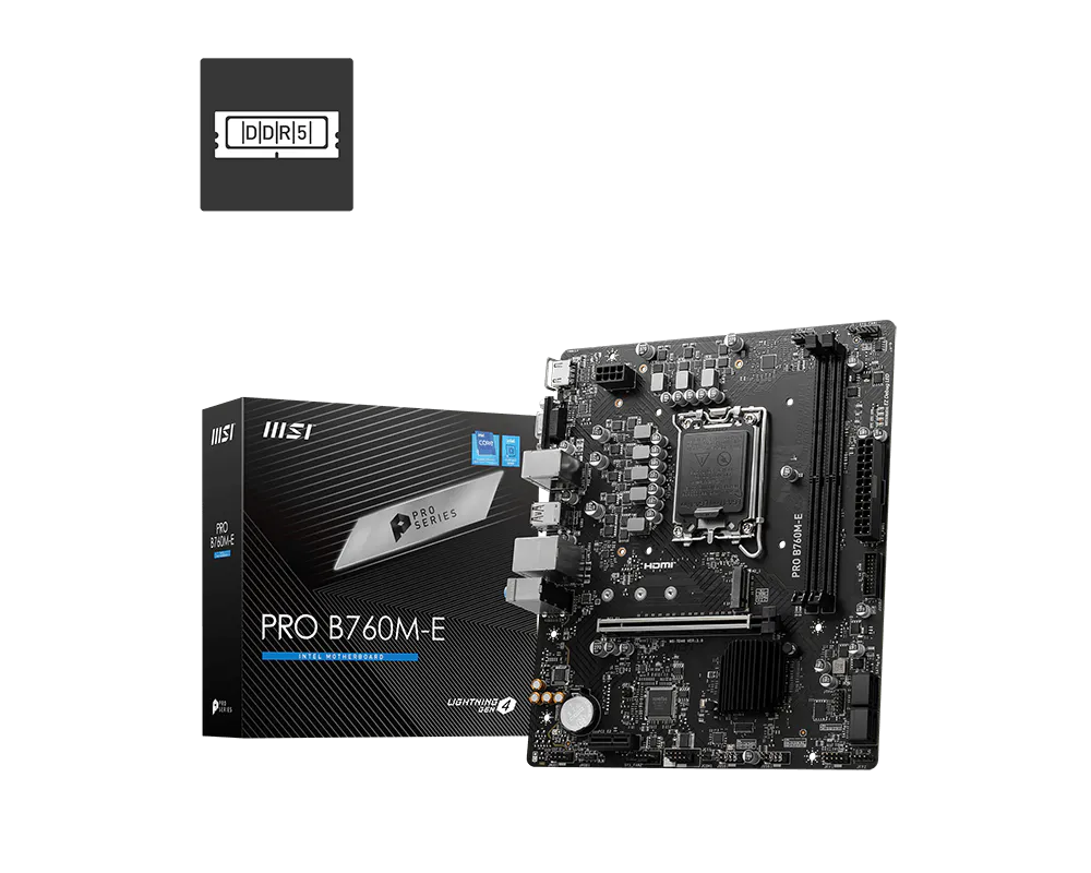 Материнская плата MSI PRO B760M-E Soc-1700 Intel B760 2xDDR5 mATX AC`97 8ch(7.1) GbLAN+VGA+HDMI