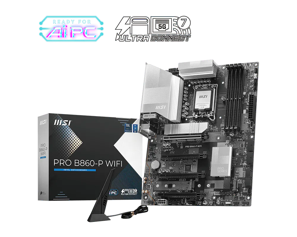 Материнская плата MSI PRO B860-P WIFI Soc-1851 Intel B860 4xDDR5 ATX AC`97 8ch(7.1) 5Gigabit RAID+HD
