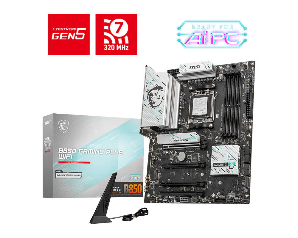 Материнская плата MSI B850 GAMING PLUS WIFI SocketAM5 AMD B850 4xDDR5 ATX AC`97 8ch(7.1) 5Gigabit R