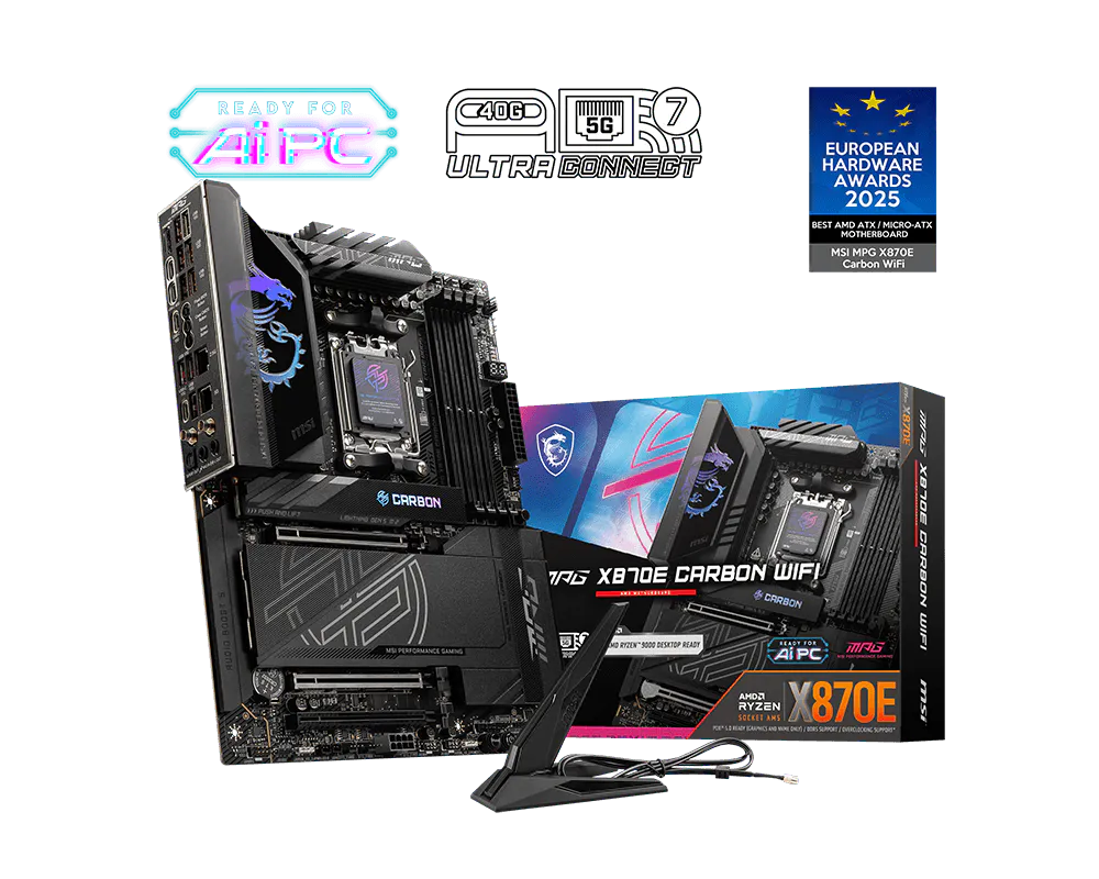 Материнская плата MSI MPG X870E CARBON WIFI SocketAM5 AMD X870E 4xDDR5 ATX AC`97 8ch(7.1) 5Gigabit +
