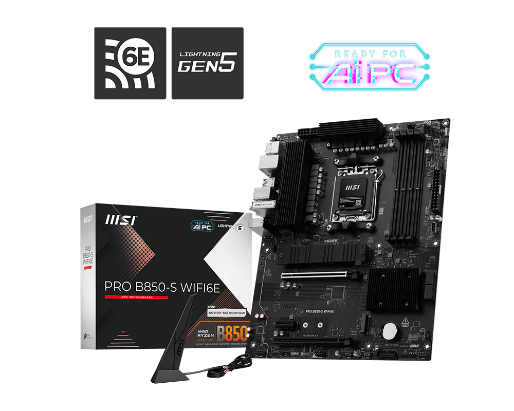 Материнская плата MSI PRO B850-S WIFI6E SocketAM5 AMD B850 4xDDR5 ATX AC`97 8ch(7.1) 2.5Gg RAID+HDMI