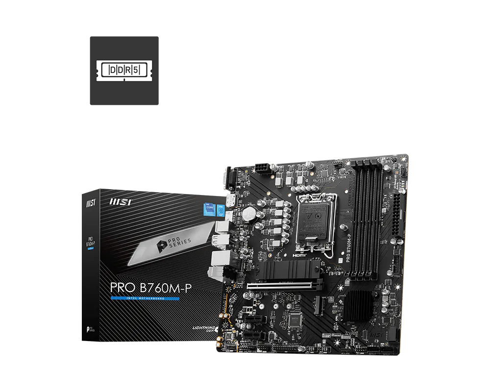 Материнская плата MSI PRO B760M-P Soc-1700 Intel B760 4xDDR5 mATX AC`97 8ch(7.1) GbLAN+VGA+HDMI+DP