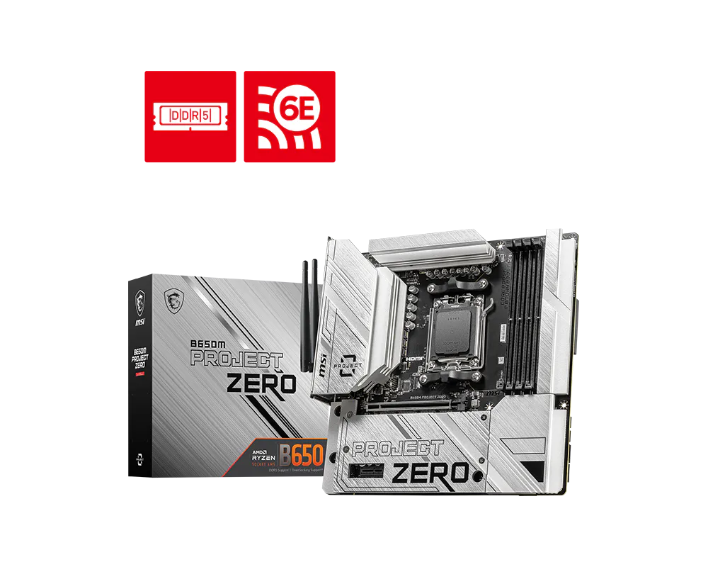 Материнская плата MSI B650M PROJECT ZERO B650 AM5 4*DDR5 1*PCIEx16 1*PCIEx1 2*M.2 3*TypeC 3*USB3.2Ge
