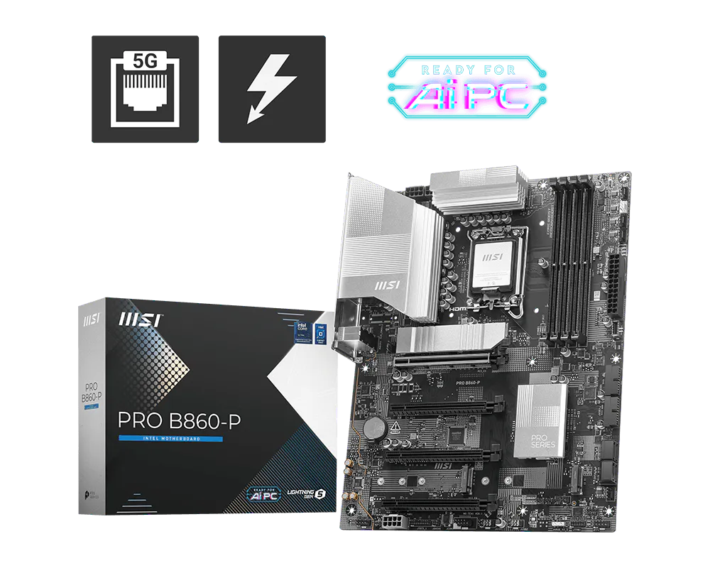 Материнская плата MSI PRO B860-P Soc-1851 Intel B860 4xDDR5 ATX AC`97 8ch(7.1) 5Gigabit RAID+HDMI+DP