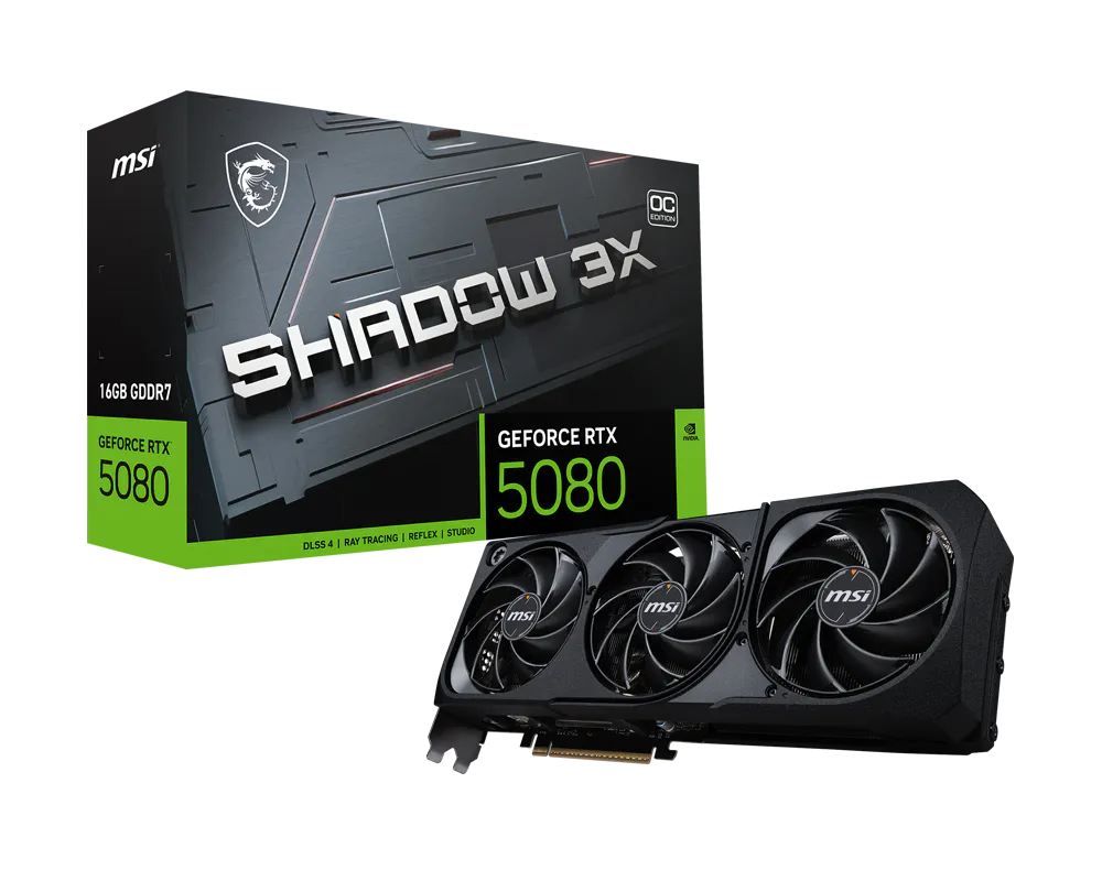 Видеокарта MSI PCI-E RTX 5080 16G SHADOW 3X OC NVIDIA GeForce RTX 5080 16Gb 256bit GDDR7 2640/30000