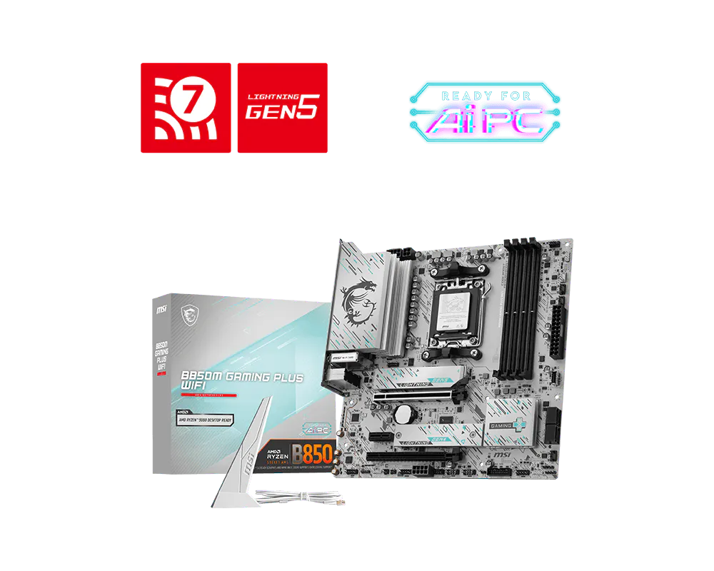 Материнская плата MSI B850M GAMING PLUS WIFI SocketAM5 AMD B850 4xDDR5 mATX AC`97 8ch(7.1) 5Gigabit