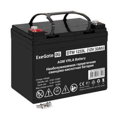 Аккумуляторная батарея ExeGate DTM 1233L (12V 33Ah, болт М6)