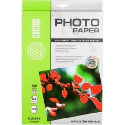 Фотобумага Cactus CS-GA4200100 A4/200г/м2/100л. глянцевая для струйной печати