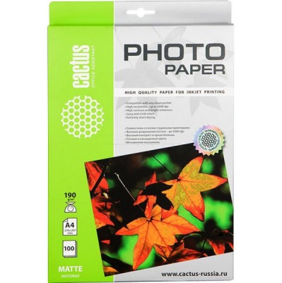 Фотобумага Cactus CS-MA4190100 A4/190г/м2/100л. матовая для струйной печати
