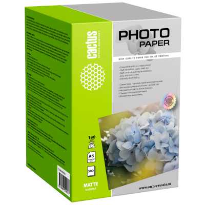 Фотобумага Cactus CS-MA6180500 10x15/180г/м2/500л./белый матовое для струйной печати